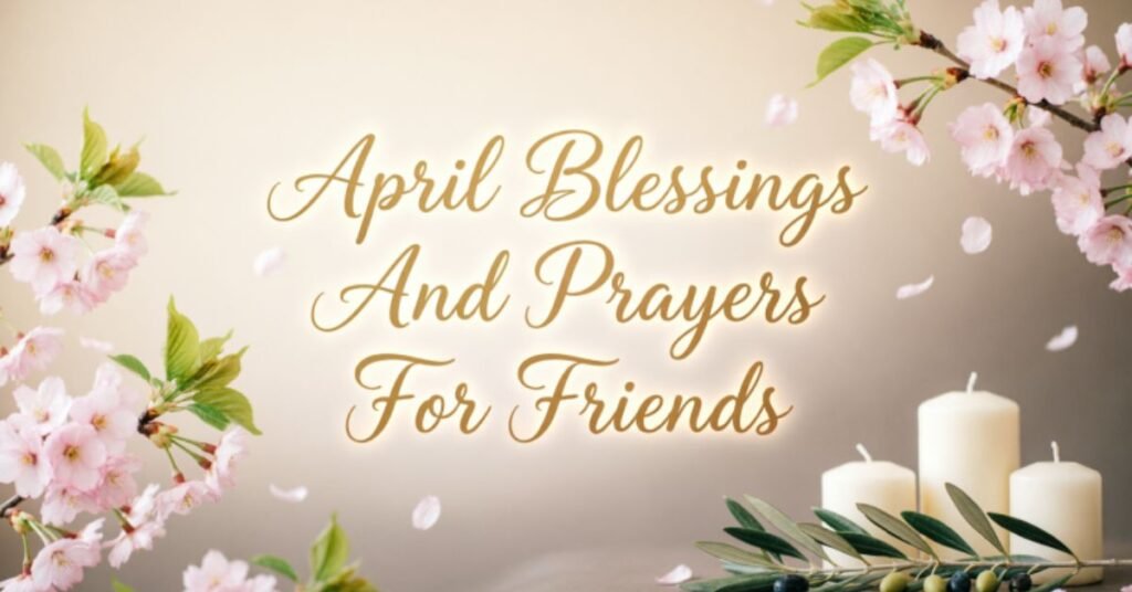 April Blessings and Prayers for Friends with cherry blossoms, candles, and a peaceful spring background.