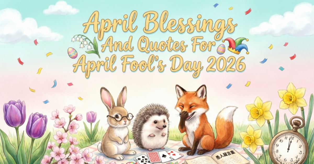 April Blessings and Quotes for April Fool's Day 2026 with cute spring animals and colorful flowers.