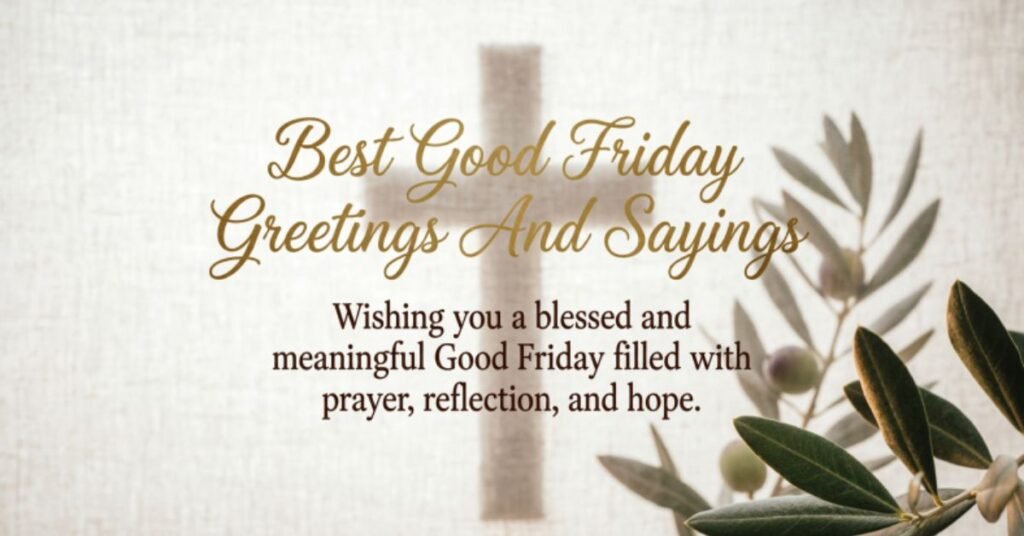 Best Good Friday greetings and sayings with Christian cross, olive branches, and inspirational blessing