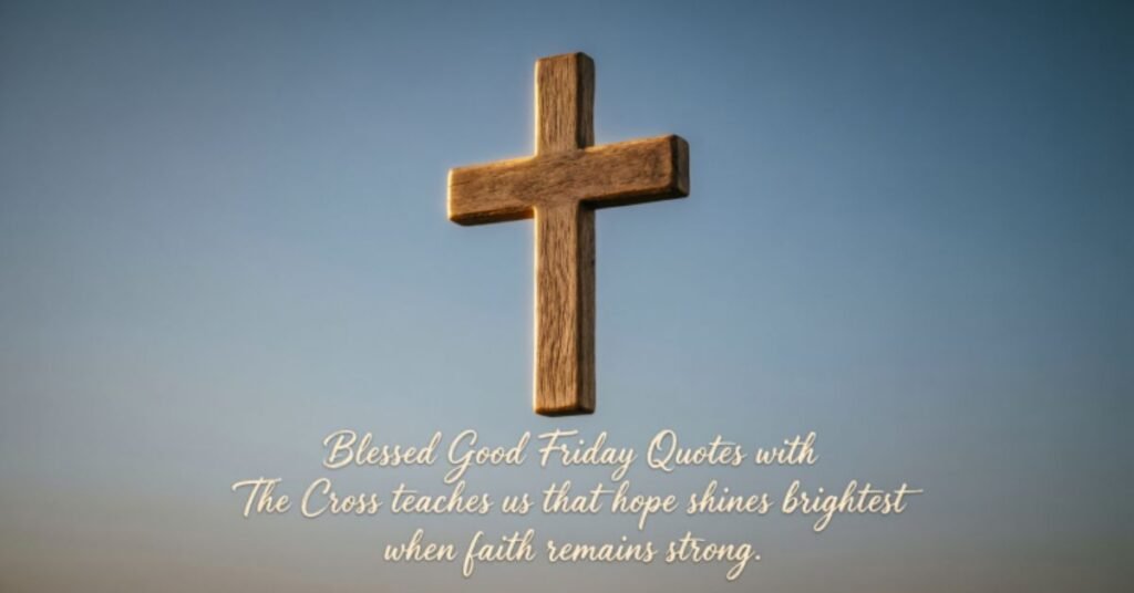 Blessed Good Friday quotes with wooden cross symbolizing faith, hope, and Christian devotion
