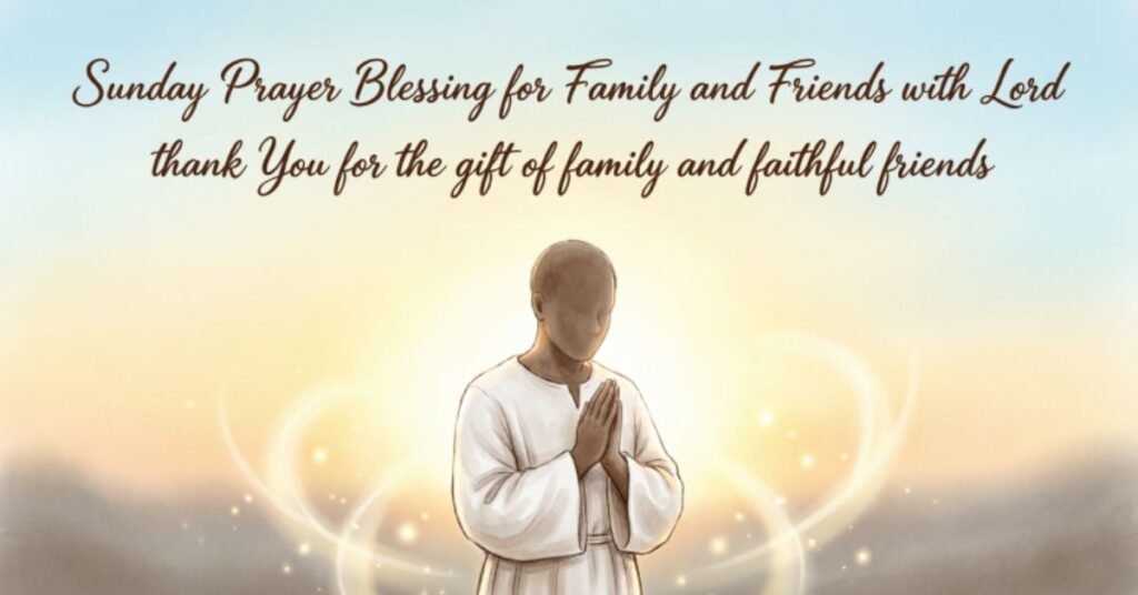 Sunday Prayer Blessing for family and friends with a person praying and a message of gratitude to God