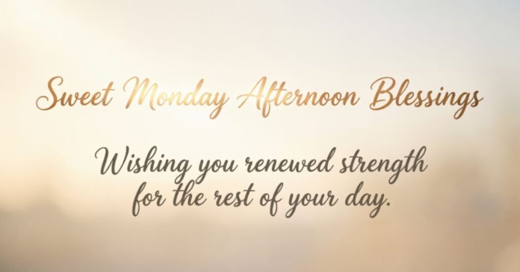 Sweet Monday Afternoon Blessings with an inspirational message wishing renewed strength for the rest of the day.