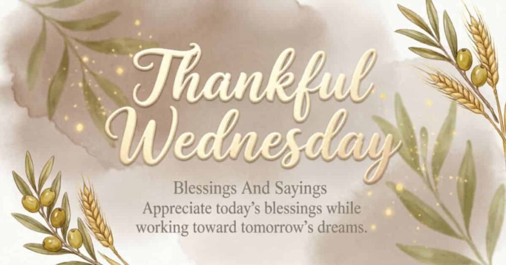 Thankful Wednesday blessings image with a floral design and the quote: 'Appreciate today's blessings while working toward tomorrow's dreams.