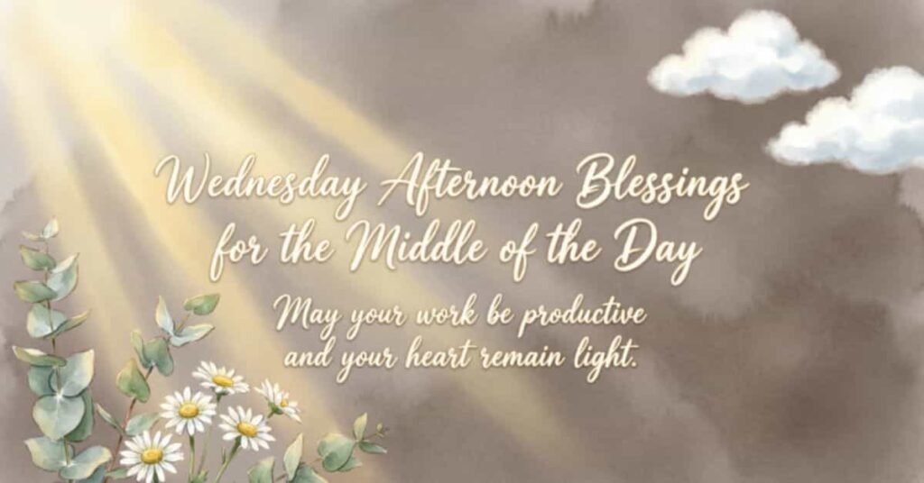 Wednesday Afternoon Blessings for the Middle of the Day card with daisies, eucalyptus, and sunbeams