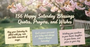 156 Happy Saturday Blessings, Quotes, Prayers, and Wishes with cherry blossoms and inspirational blessing messages.