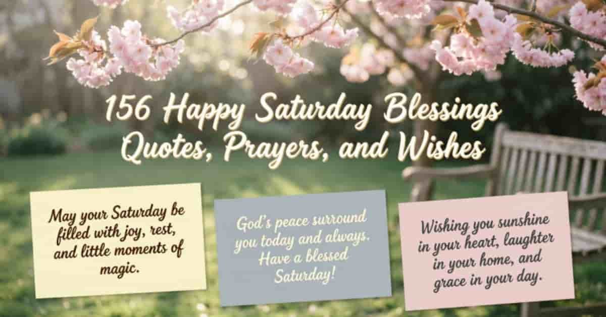 156 Happy Saturday Blessings, Quotes, Prayers, and Wishes with cherry blossoms and inspirational blessing messages.