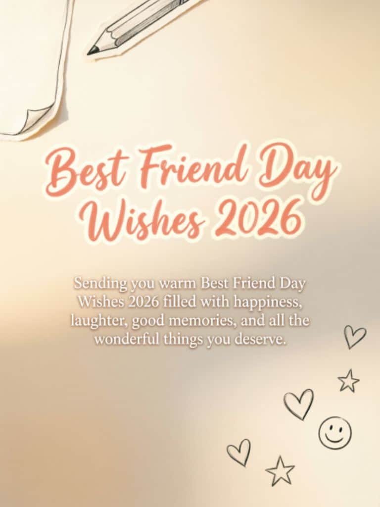 Best Friend Day Wishes 2026 with a warm message wishing happiness, laughter, good memories, and wonderful moments.