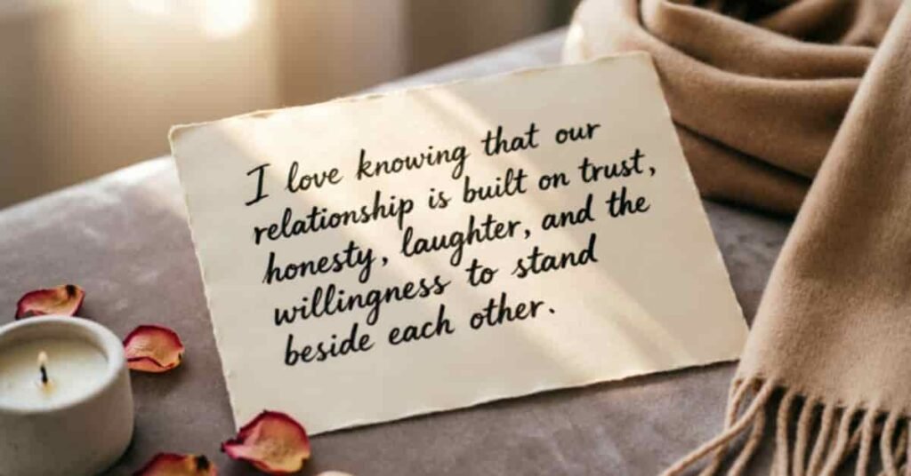 Romantic birthday wishes for a serious relationship written in elegant script on vintage paper, with rose petals, a candle, and a cozy blanket in the background.