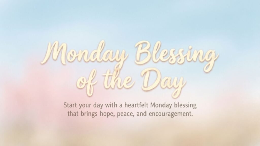 Monday blessing of the day with a heartfelt message about hope, peace, and encouragement on a soft pastel background
