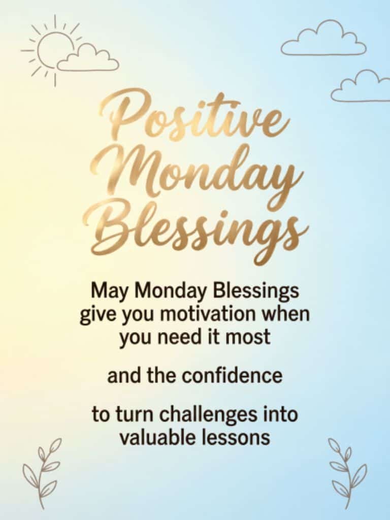 Positive Monday blessings quote with motivational message about confidence, overcoming challenges, and turning them into valuable lessons