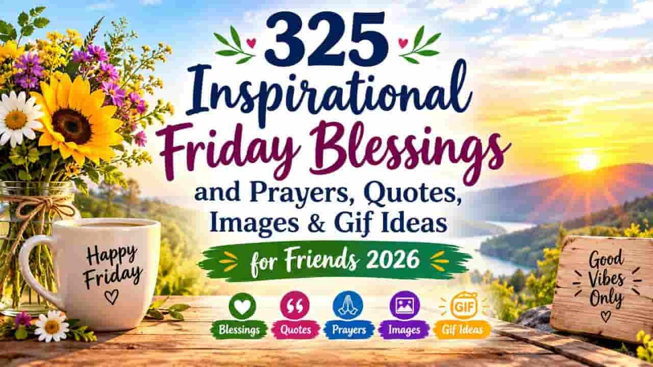 Inspirational Friday blessings and prayers. quotes with morning coffee and flowers banner "