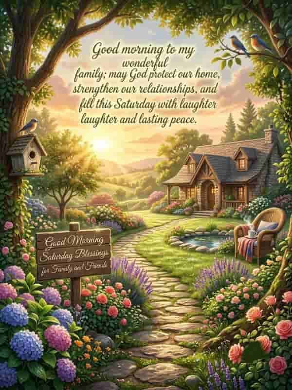 African inspired Saturday morning blessing artwork featuring vibrant floral borders, warm sunshine, and typography with a peaceful morning quote.